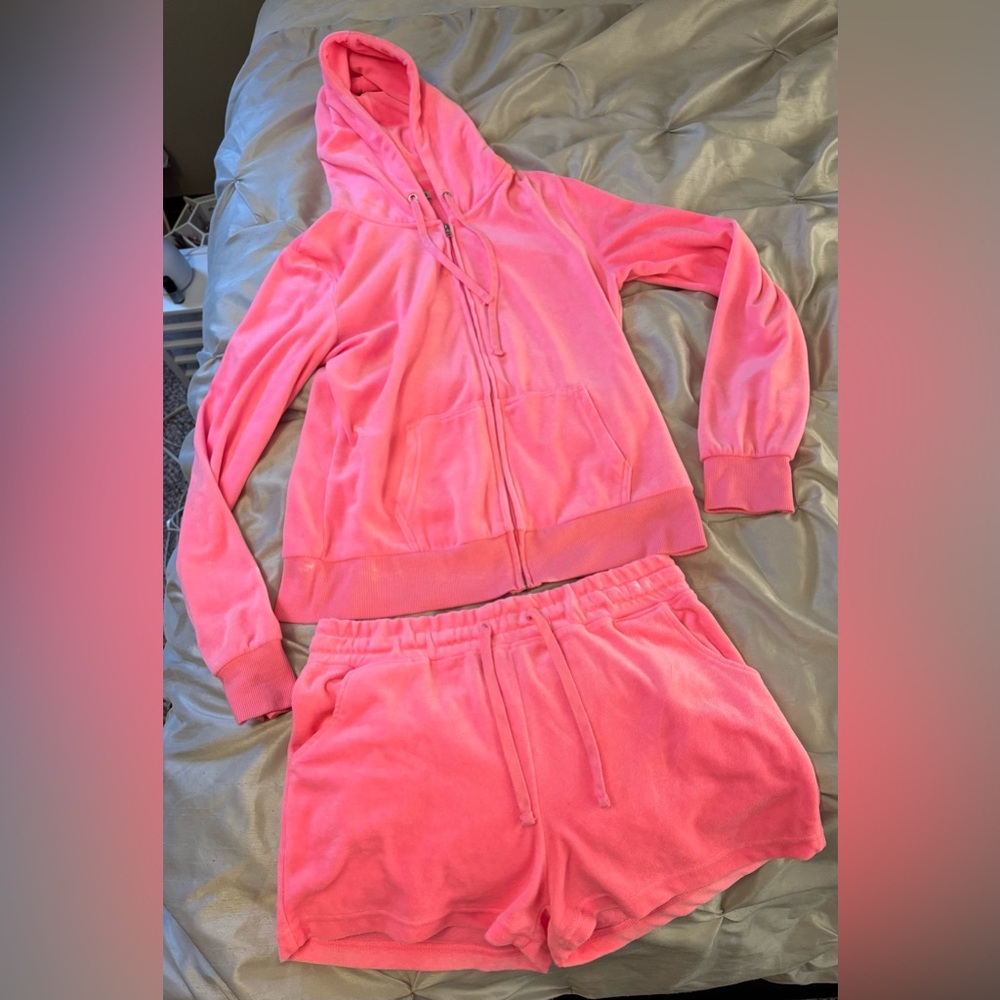 Pink Velour Hoodie/Jacket & Jogger Set – Y2K Style
